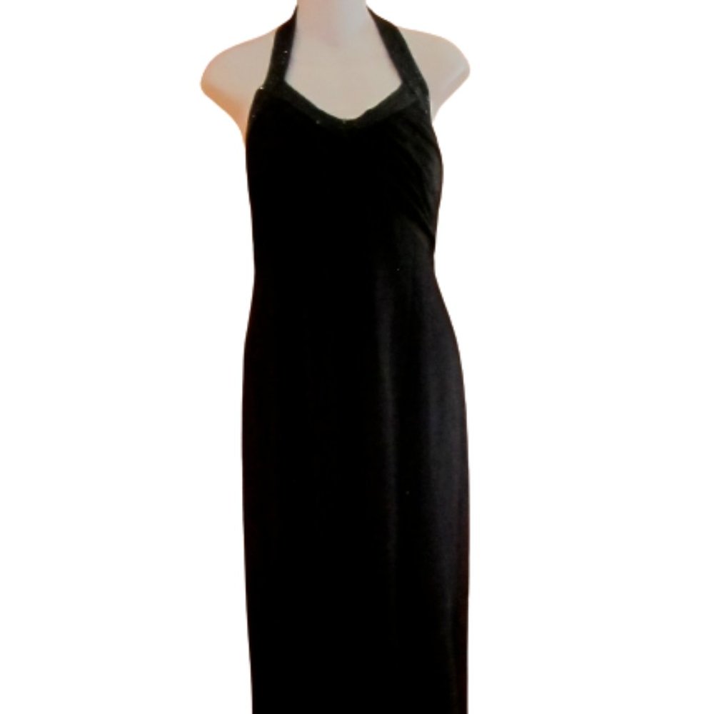 St John Evening Embellished Knit & Silk Long Black Pencil Flowy Bottom Dress 4